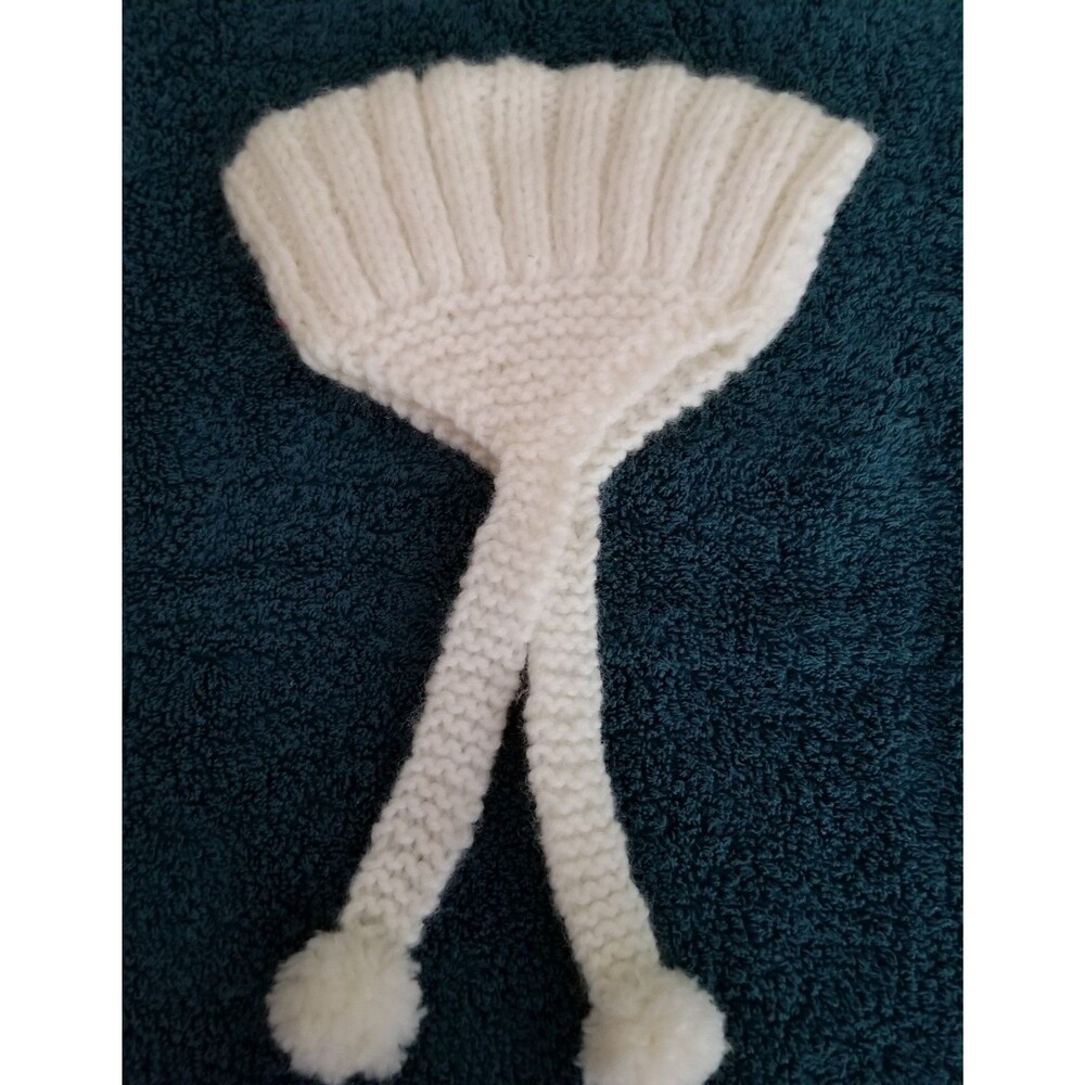 Vintage hand knitted baby hat with ear cover and pom pom tie